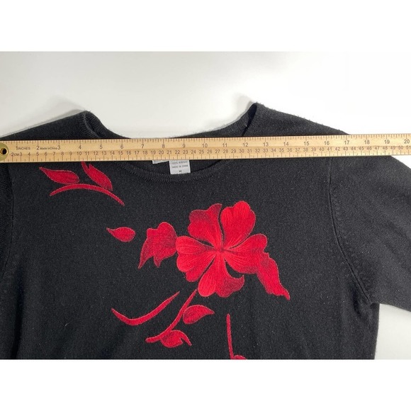 𝅺CATHY Daniels black acrylic flower print sweater Sz M - Picture 3 of 9
